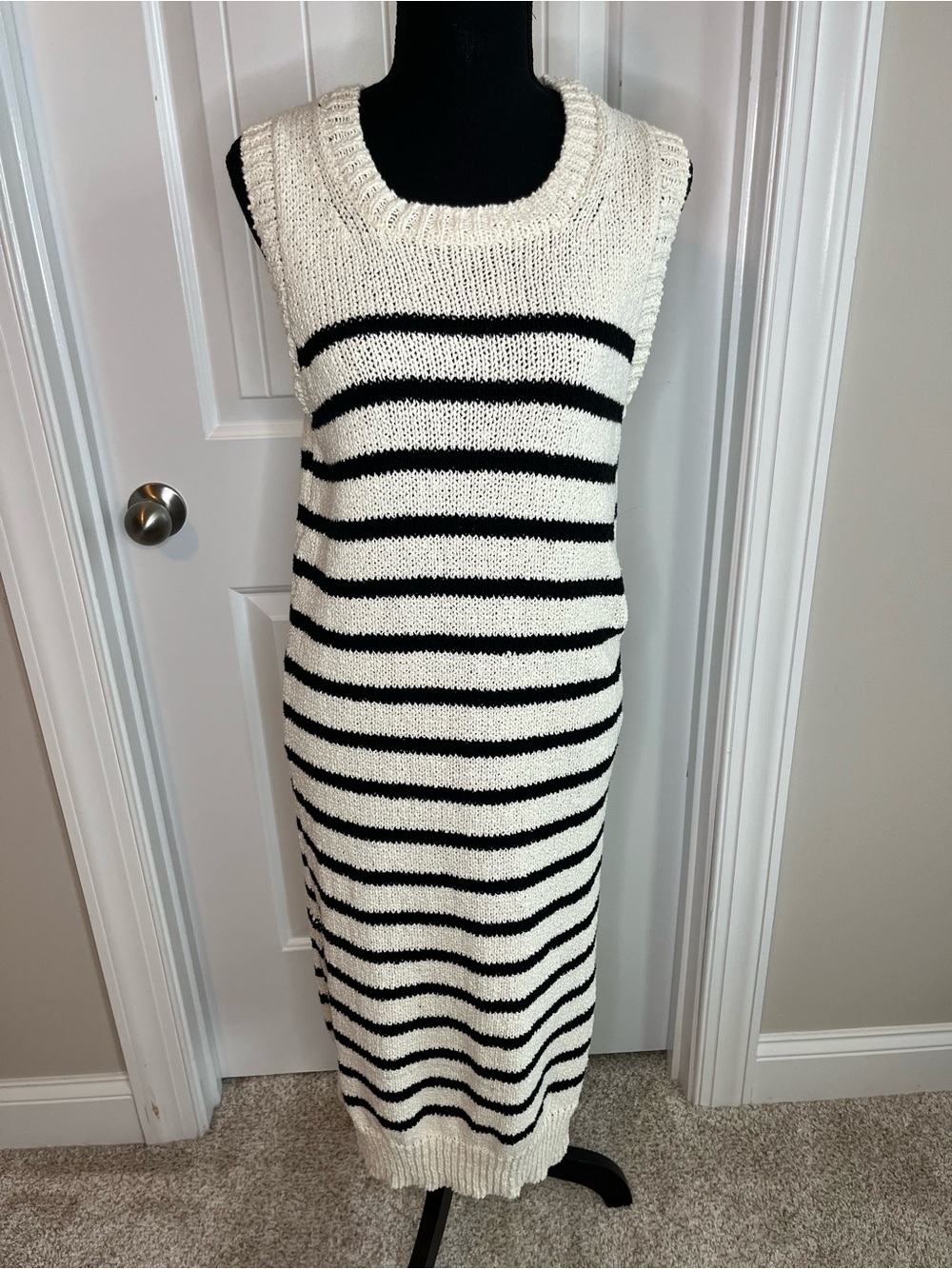 C&C California Black & White Striped Knit Maxi Dress